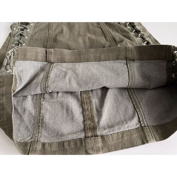 Carmar LF Brand Lace Up Mini Jean Olive Green Skirt Women’s Sz 25 - Picture 7 of 10